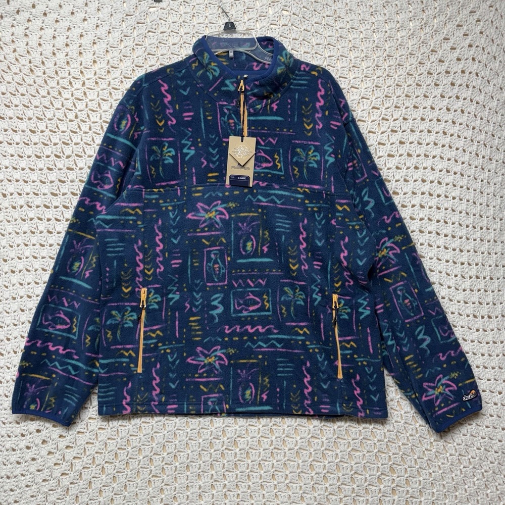 Chubbies Neon Aztec Fleece Jacket Mens XL Navy Quarter Zip Pullover NWT